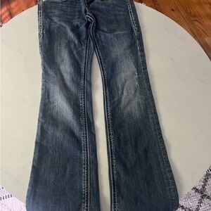 Rock Revival Blue Flare Wide Leg Jeans with Dimensional Wash